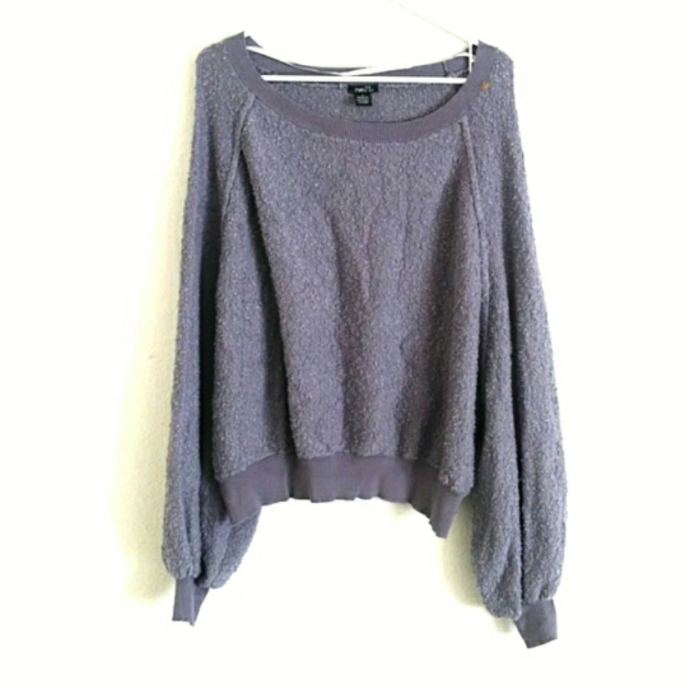 Rue 21 fuzzy Grey Blue Slouchy sweatshirt Sz XL